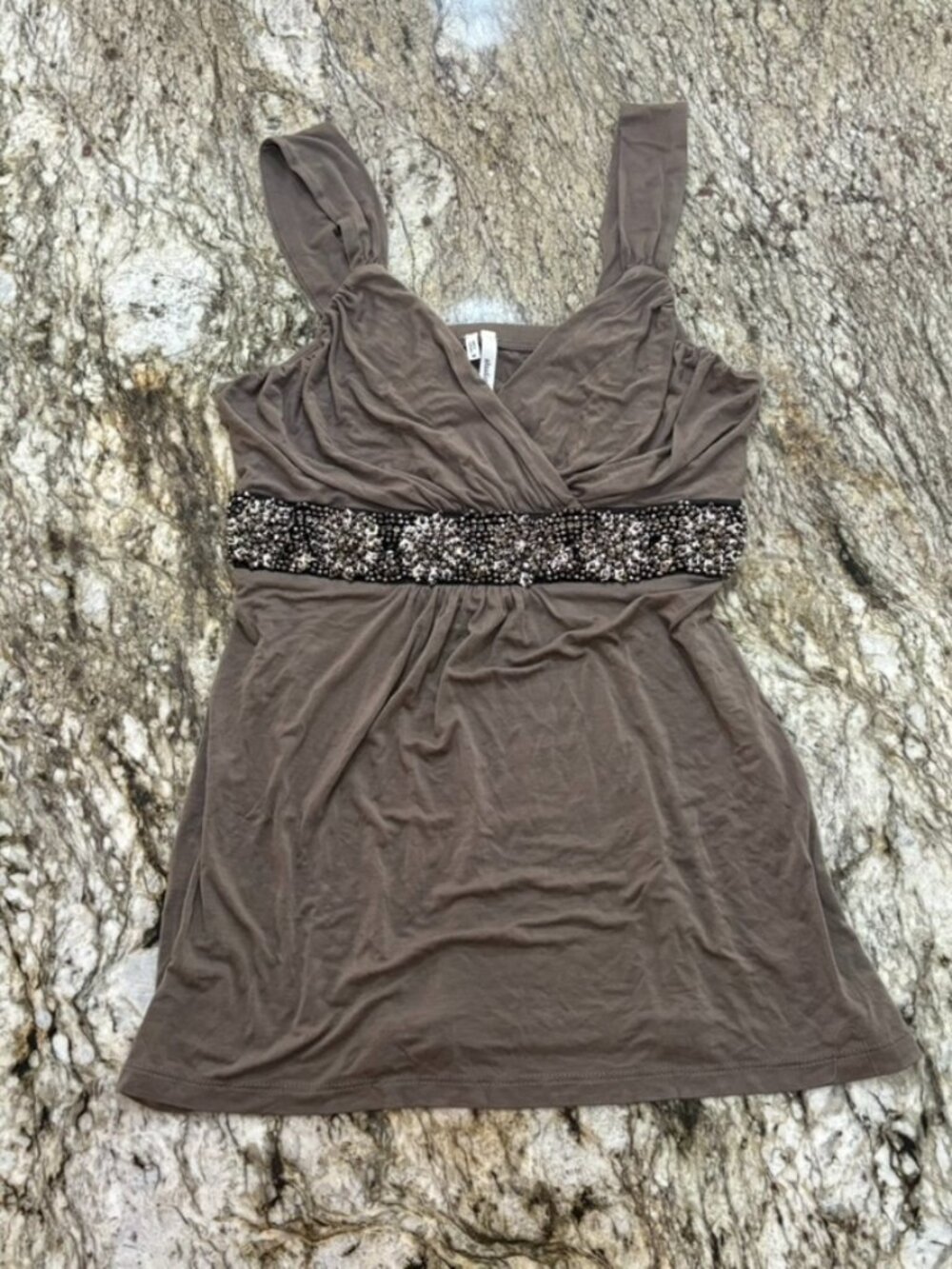 Y2K Studio Y Embellished Sequin Beaded Tank Top